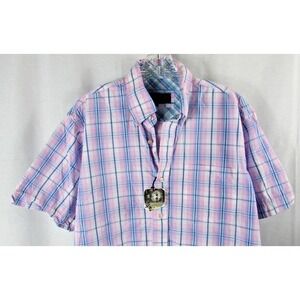 Lamasini light purple blue plaid button down Shirt short‎ sleeve Men's Medium
